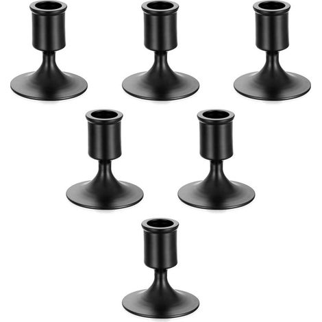 Candelabro de Halloween negro - Juego de 6 pequeños candelabros decorativos de metal para bodas, velas cilíndricas, decoración navideña para el hogar, calendario de adviento, centro de mesa moderno (1/5)