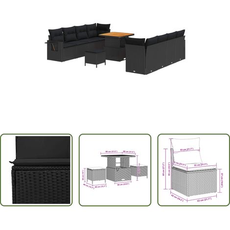 Canapé extérieur -  Ensemble de canapé de jardin 11 pcs Noir Poly rotin (1/5)