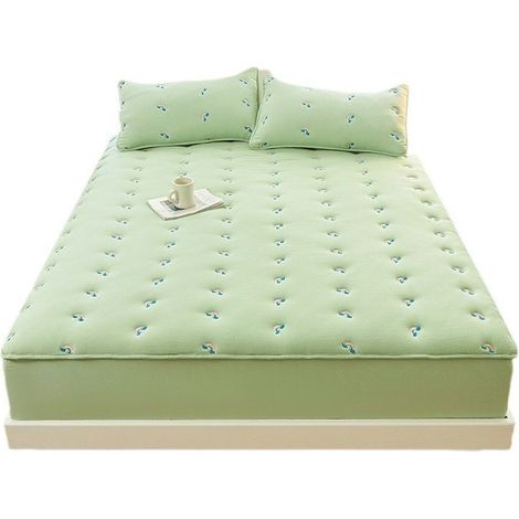 Ensemble de trois pièces de drap-housse matelassé en coton lavé teint en fil de coton brodé, protège-matelas simple et double (1/2)