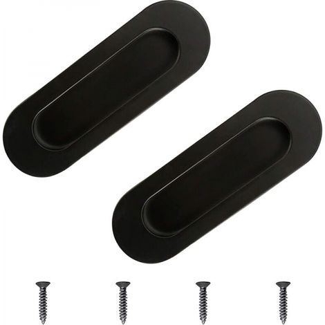 Lot de 2 Poignées pour Porte Coulissante Encastrables Poignées pour Tiroirs Armoires en Métal avec Vis - Noir