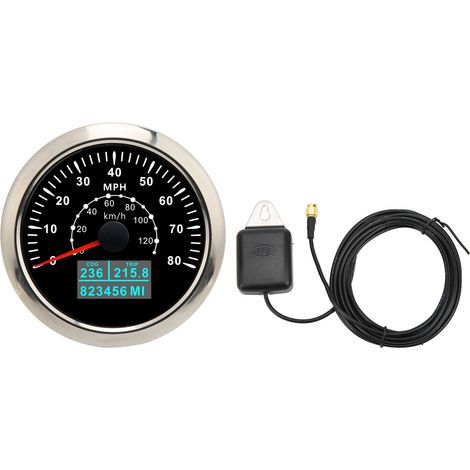 Compteur de vitesse GPS universel 85mm, odomètre étanche 80MPH 120 KM/H avec rétro-éclairage coloré pour voiture bateau RV Yachtnoir (1/5)