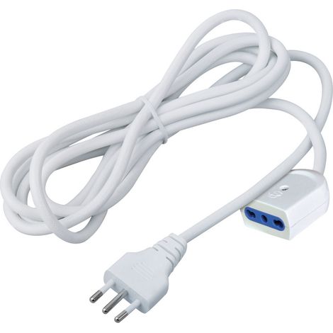 Rallonge électrique Alcapower 16A 250V câble 5m bidirectionnelle prise 3 broches 16A et prise 10/16A maison bureau blanc. Optimisée SEO et compacte. (1/3)