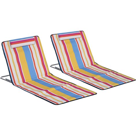 Lot 2 chaises plage pliantes dossier appui-tête réglables 53x124x35-45 cm multicolores