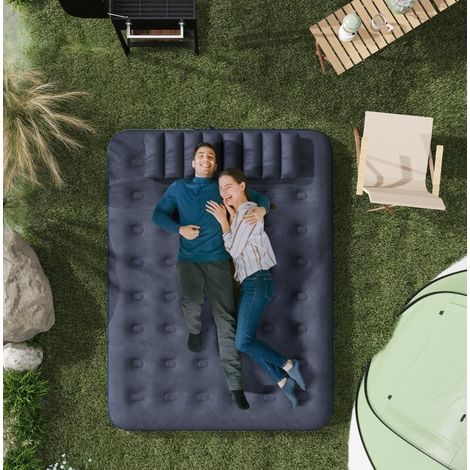 Colchón hinchable doble 203x152x22 cm azul de plástico con bomba manual y 2 almohadas (1/5)