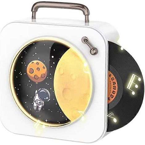 Lecteur Bluetooth rétro, radio à effets sonores stéréo, tourne-disque vinyle, petit lecteur CD stéréo de salon, blanc. (1/5)