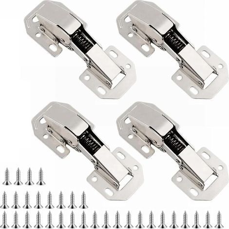 Lot de 4 charnières à visser Softclose à 90° avec amortissement hydraulique - Avec vis - 113 x 43 mm - Pour meubles, porte d'armoire, porte en bois (1/5)