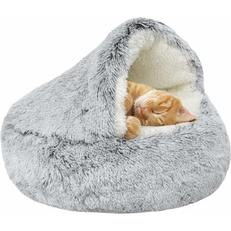 Lit pour Chat,uper Doux en Fausse Fourrure,Coussin Lavable avec Capuche,Générique Lit Rond en Peluche pour Chat,Cochon d'Inde et Chaton, Gris, 40 cm (1/5)