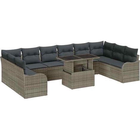Maison Exclusive - Set Divano da Giardino 11 pcs Grigio Rattan in Polipropilene