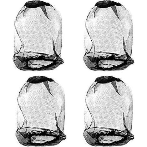 Lot de 4 filets anti-moucherons en nylon à mailles fines pour la protection de la tête contre les moustiques, idéaux pour la randonnée, le camping, l'escalade et la marche en extérieur (noir) (1/5)