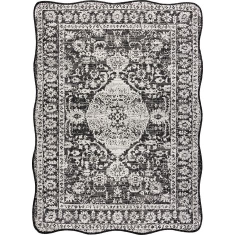 Tapis en sisal ORGANIC 2762 Ornement, cadre noir / écru – forme irrégulière moderne black 160x220 cm