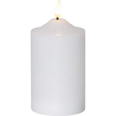 LED Blockkerze ,Flamme', Batterie und Timer, flackernd, warmweiß, 15cm (1/4)