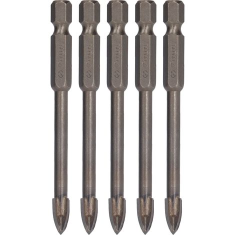 Lot de 5 forets croisés en carbure 1/4in queue hexagonale pour carrelage verre céramique béton ouverture de trou outil 7mm (1/5)