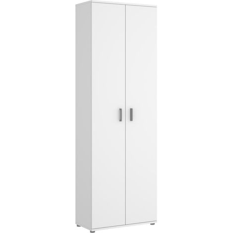Pegane – Armoire de rangement 2 portes blanc – Dimensions 61 x 35 x 190 cm – Panneau de particule mélaminé 16 mm – 3 étagères réglables