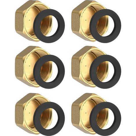 6 Pièces Bouchon Hexagonal en Laiton 3/4", Capuchon Fileté, avec Disques de Support de Rondelles de Tuyau (1/5)