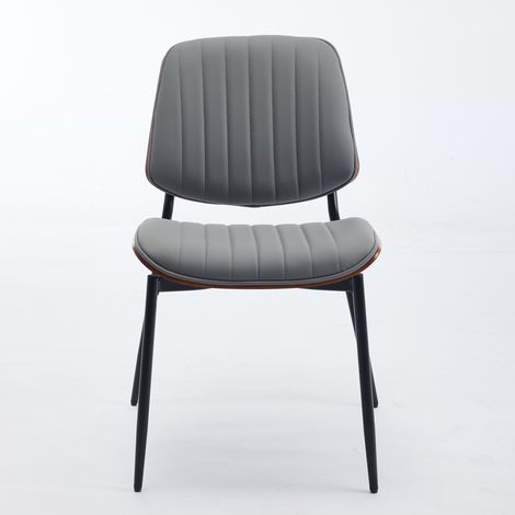 Lot de 2 fauteuils rétro milieu du siècle,simili cuir gris,dossier bois courbé noyer,pieds métal réglables,pour cuisine et salle à manger.