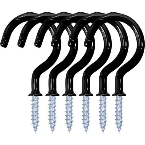 Lot de 12 crochets à vis, crochets de plafond en forme de tasse, support mural robuste en plastique pour plantes suspendues (7,3 cm, noir) (1/5)