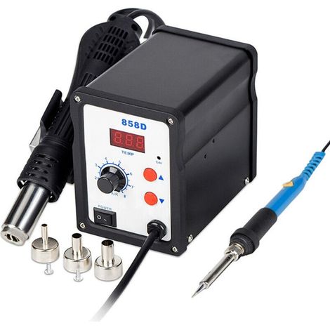 858D Station Air Chaud, Soudeur a Air Chaud, Hot-Air Soldering Rework Station LED Digital affichage 100-480°C, 700W Station reprise air chaud avec 3 buse (1/3)