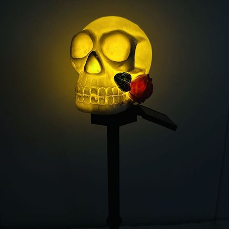 Luminaire Solaire Tête De Mort - Pour Jardin Extérieur - Étanche IP44 - Hauteur 40 cm - 1 LED Blanc Chaud - Charge Automatique - Lot de 1 (1/2)