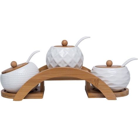 Tarros de cerámica para especias, juego de 3 con tapa y cuchara, azucareros y saleros, tarros para especias para la cocina y la mesa del comedor (1/5)