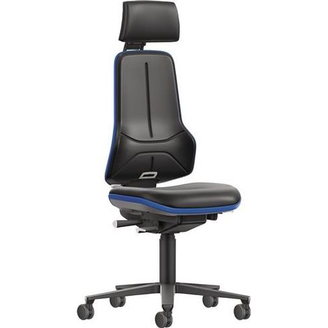 Arbeitsdrehstuhl Rl.m.Kopfstütze Kunstlederpolster schwarz blau 470-640mm BIMOS (1/4)