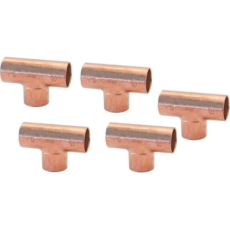 Confezione da 5 raccordi a T in rame a filettatura tripla femmina, 28x16x28 - Raccordi e tubi - 5130R.22