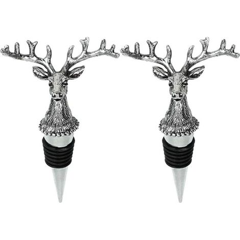 Lot de 2 bouchons de bouteille de vin en forme de renne, bouchons sous vide pour boissons, pour bar, cuisine, fête – Argent (1/4)