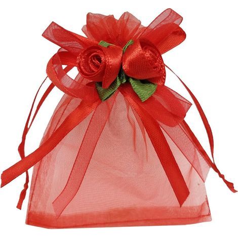 100 pochettes cadeau 10x15 cm motifs mariage et Noël, sachets à cordon pour bijoux et présents (rouge) (1/5)