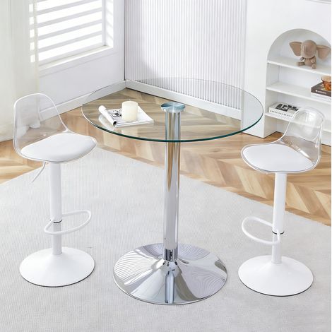 Mesa redonda vidrio con 2 taburetes giratorios OKMYHOME (1/5)