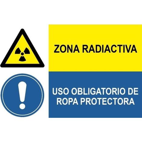 Señal de peligro y obligación Zona radioactiva Uso obligatorio de ropa protectora SEKURECO Adhesivo vinilo