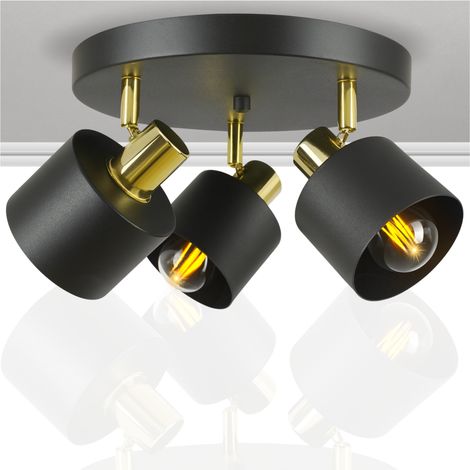 Lámpara de techo tipo araña negra estilo loft, 3x E27, foco de techo metálico industrial (1/5)