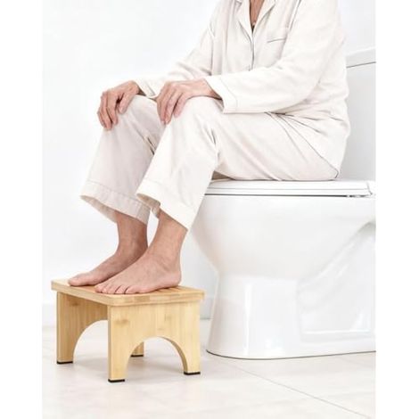 Tabouret de toilette en bambou pour adulte - Pliable avec coussinets antidérapants - Ergonomique - Pour salle de bain - Pour hémorrodes, constipation, ballonnements (1/4)