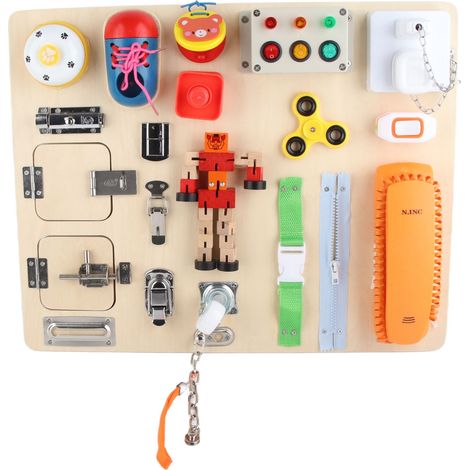 Planche d'éveil sensoriel portable en bois, verrous et loquets, jouet éducatif motricité fine pour Alzheimer, anti-anxiété. (1/5)