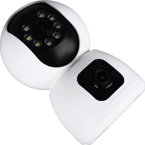 Caméra de sécurité sans fil Wi-Fi intérieure 1080p à double objectif avec surveillance à distance, babyphone, audio bidirectionnel et vision nocturne. (1/5)