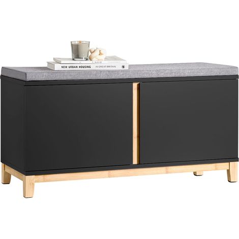 Banco Zapatero de Entrada Banco de Almacenamiento con 2 Puertas 90 x 34 x 47 cm Negro FSR117-SCH SoBuy ES (1/5)