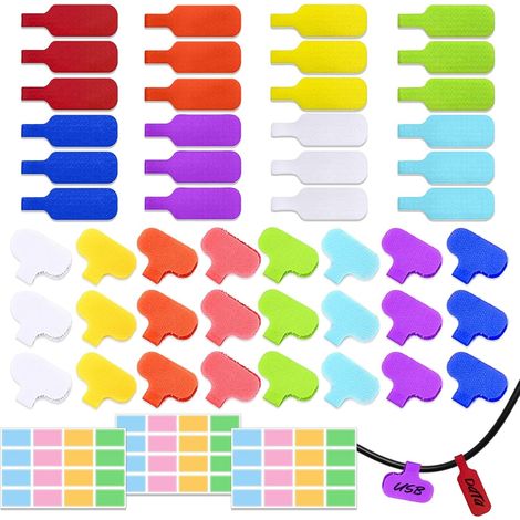 48PCS Étiquettes de Câble, Étiquettes à Code-Couleur avec 48PCS Autocollants, Marqueurs Electriques, Inscription indélébile pour la Gestion des Câbles Réseau Domestique et de Bureau (1/5)