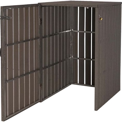 Cubo de basura exterior que alberga contenedores de basura de hasta 2 contenedores con tapa 115x77x97 cm metal gris aspecto madera 040002864
