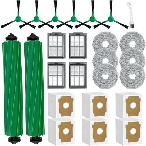 Lot de 25 pièces de rechange pour iRobot Roomba Plus 405/505 Combo, 2 brosses principales, 6 sacs à poussière, 6 tampons de serpillère, 4 filtres, 6 brosses latérales, 1 brosse de nettoyage (Color 3) (1/5)