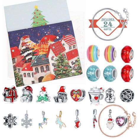 Calendario dell'Avvento Collana Bracciale Kit 24 Giorni Countdown Box 2024 Calendario dell'Avvento di Natale Scatola Regalo di Capodanno Regalo per Bambina Bambini Conto alla rovescia di Natale (Color