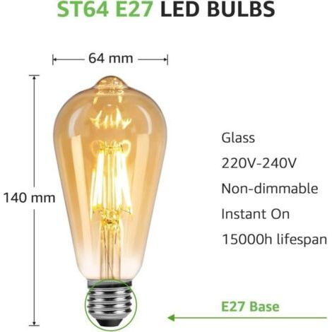 QORVA-Ampoule LED E27 - blanc chaud 2500 K, 470 lm - 4,8 W équivalent à 40 W LED E27 ST64, décorative dimmable - lot de 6 [classe énergétique F]