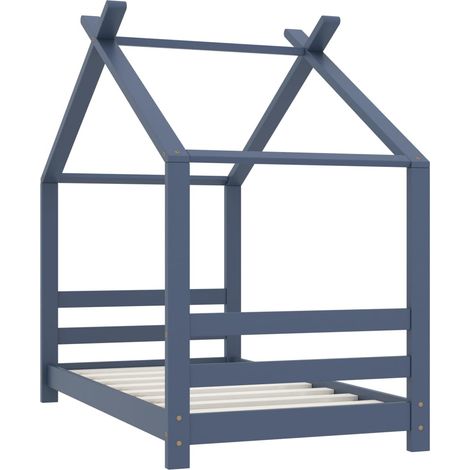 Lit enfant pour 1 personnes, Structure de lit, Assemblage Facile, Gris Bois de pin massif 70x140 cm OIB3071E (1/5)