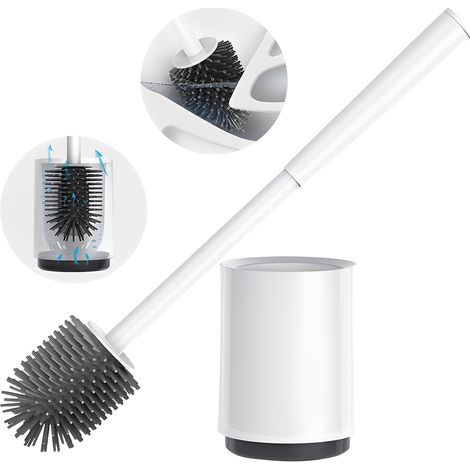 Brosse et support pour WC, brosse pour cuvette, ensemble brosse WC murale en silicone, kit de nettoyage salle de bain avec manche long antidérapant en PP et poils souples en silicone TPR (1/5)