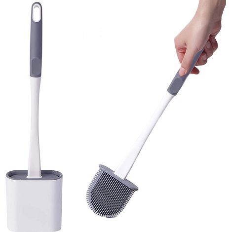 Brosse WC en silicone avec support, brosses de nettoyage en profondeur avec support à séchage rapide (gris avec blanc) (1/5)