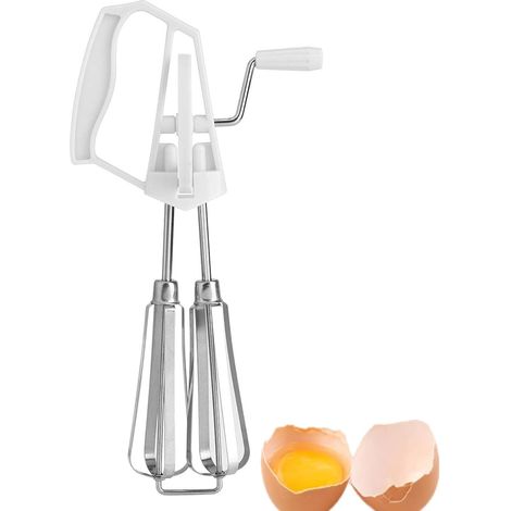 Batidora de huevos JSSEVN, batidora clásica de acero inoxidable con manivela, utensilio de cocina, suministros de cocina (blanco) (1/5)