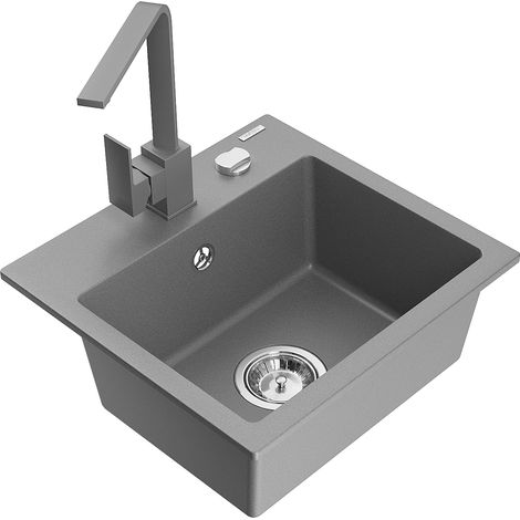 Mexen Milo lavello in granito a 1 vasca con miscelatore cucina Rita, grigio - 6505-71-670300-71 (1/5)