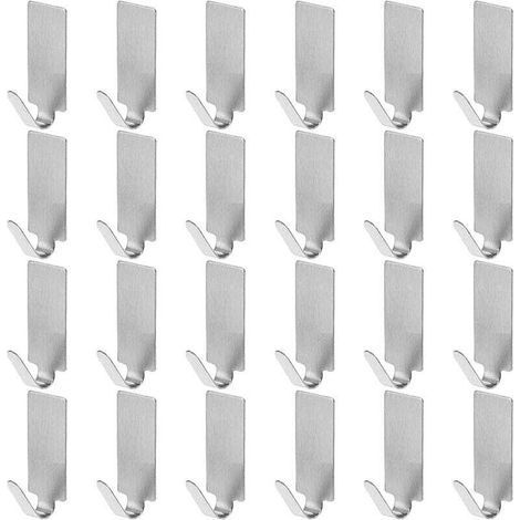 24pc Adhesive Hook Stainless Steel HookSelf Adhesive Hooks, Wall Adhesive Hook, Stainless Steel Towel Rack, for Kitchen, Bathroom, Balcony, (1/4)