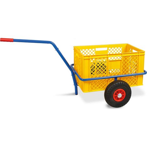 BRB Chariot à main avec panier en plastique 600 x 400 x 320 mm / 63 l - Jaune - Charge maximale 200 kg - Pneus anti-crevaison (1/2)