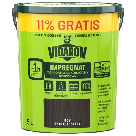 Vidaron Gartenimprägnierung 5L Anthrazitgrau schützend und dekorativ