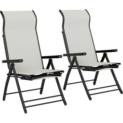 Outsunny Folding Reclining Garden Chairs Set of 2 with Footrest, Light Grey