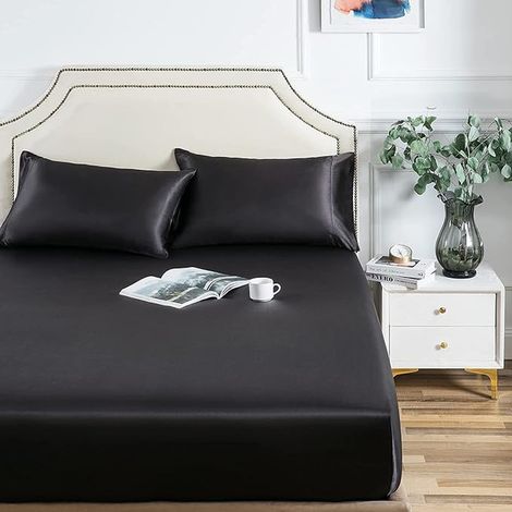 Drap-housse 160x200 cm Noir Drap-housse de matelas jusqu'à 25 cm (1/4)