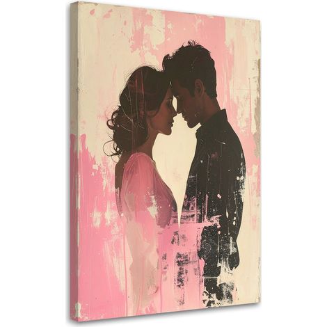 Image sur Toile, Silhouette d'un couple amoureux sur fond rose,20x30 (1/4)